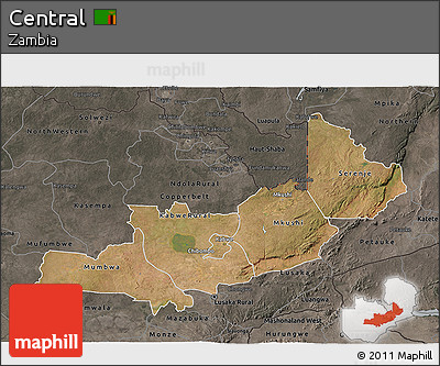 Satellite 3D Map of Central, darken, semi-desaturated