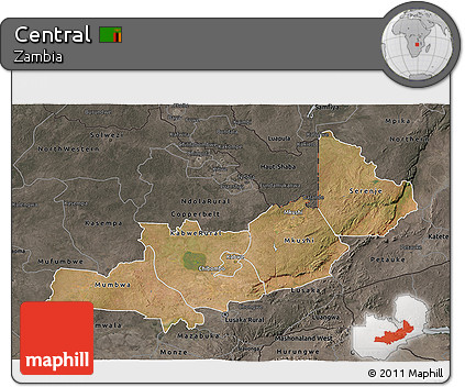 Satellite 3D Map of Central, darken, semi-desaturated