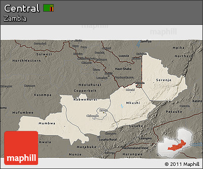 Shaded Relief 3D Map of Central, darken