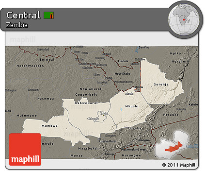 Shaded Relief 3D Map of Central, darken