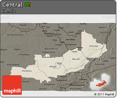 Shaded Relief 3D Map of Central, darken