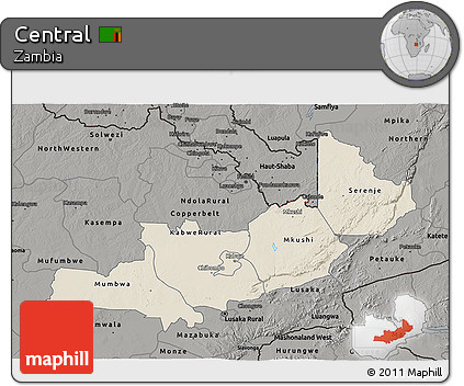 Shaded Relief 3D Map of Central, darken, semi-desaturated