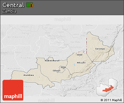 Shaded Relief 3D Map of Central, lighten, desaturated