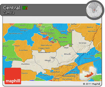Shaded Relief 3D Map of Central, political outside