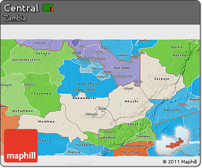 Shaded Relief 3D Map of Central, political shades outside