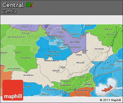 Shaded Relief 3D Map of Central, political shades outside