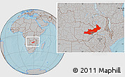 Gray Location Map of Central, within the entire country, hill shading