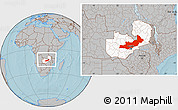 Gray Location Map of Central, highlighted country, within the entire country, hill shading