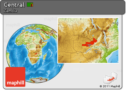 Physical Location Map of Central, within the entire country