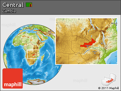 Physical Location Map of Central, within the entire country