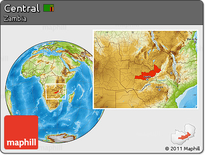 Physical Location Map of Central, within the entire country