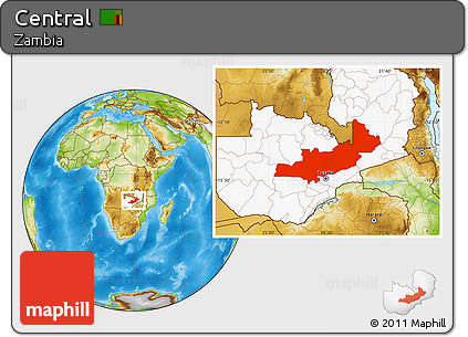 Physical Location Map of Central, highlighted country