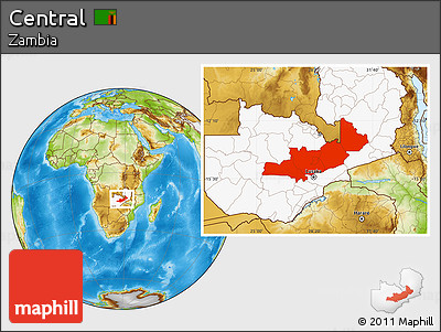 Physical Location Map of Central, highlighted country