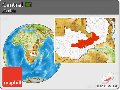 Physical Location Map of Central, highlighted country