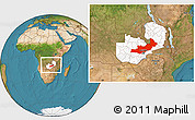 Satellite Location Map of Central, highlighted country, within the entire country