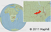 Savanna Style Location Map of Central, within the entire country, hill shading