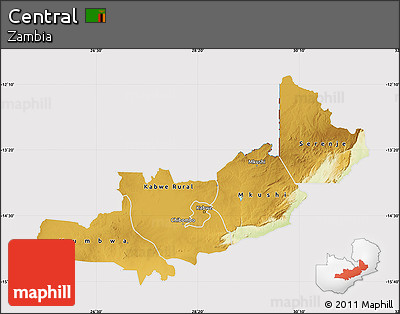 Physical Map of Central, cropped outside
