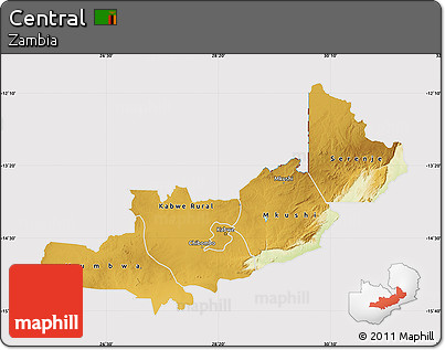 Physical Map of Central, cropped outside