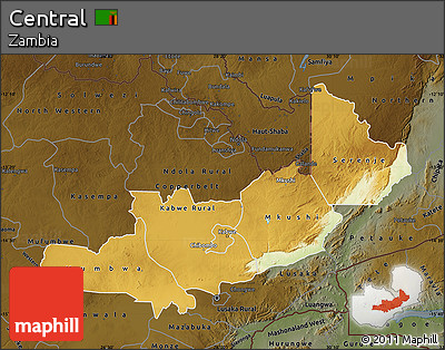 Physical Map of Central, darken