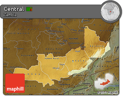 Physical Map of Central, darken