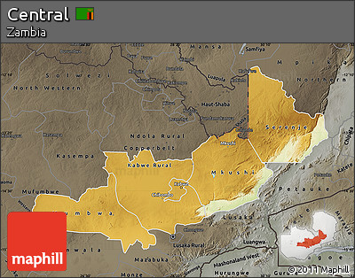 Physical Map of Central, darken, semi-desaturated