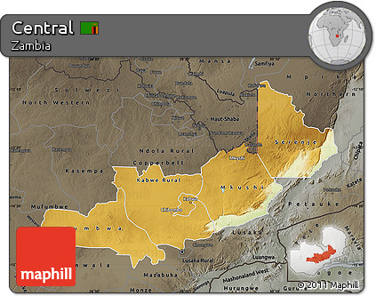 Physical Map of Central, darken, semi-desaturated