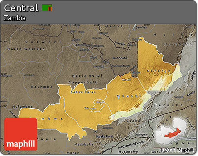 Physical Map of Central, darken, semi-desaturated