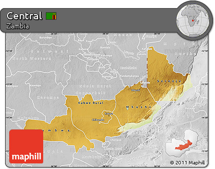 Physical Map of Central, lighten, desaturated