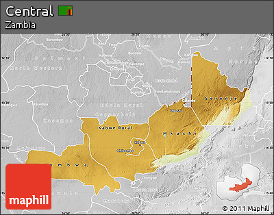 Physical Map of Central, lighten, desaturated