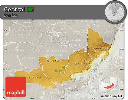 Physical Map of Central, lighten, semi-desaturated