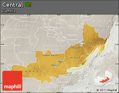Physical Map of Central, lighten, semi-desaturated