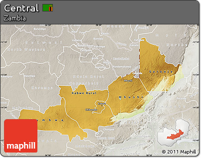 Physical Map of Central, lighten, semi-desaturated