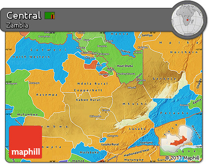 Physical Map of Central, political outside