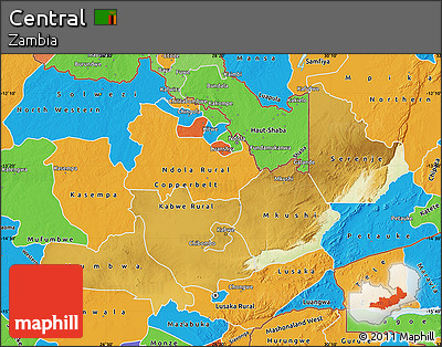 Physical Map of Central, political outside