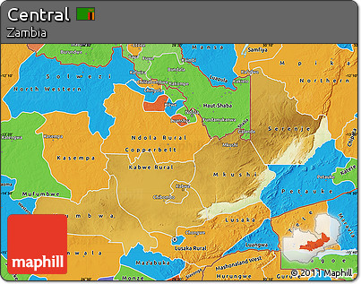 Physical Map of Central, political outside