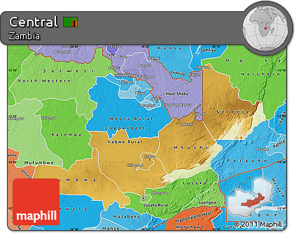 Physical Map of Central, political shades outside