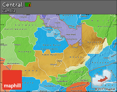 Physical Map of Central, political shades outside