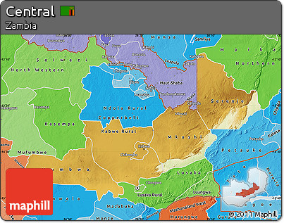 Physical Map of Central, political shades outside