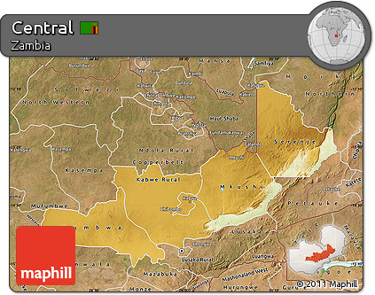Physical Map of Central, satellite outside