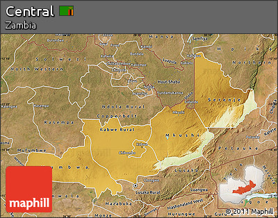 Physical Map of Central, satellite outside