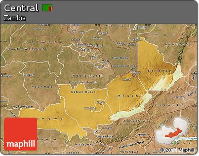 Physical Map of Central, satellite outside
