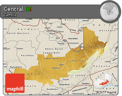 Physical Map of Central, shaded relief outside