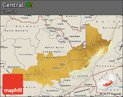 Physical Map of Central, shaded relief outside