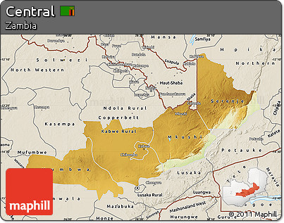 Physical Map of Central, shaded relief outside