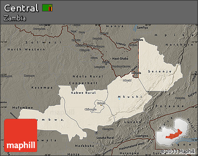 Shaded Relief Map of Central, darken