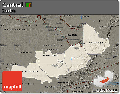 Shaded Relief Map of Central, darken