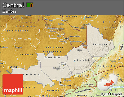 Shaded Relief Map of Central, physical outside