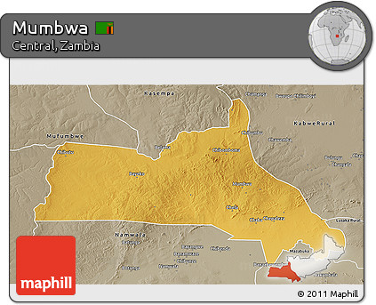 Physical 3D Map of Mumbwa, semi-desaturated