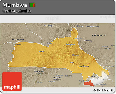 Physical 3D Map of Mumbwa, semi-desaturated
