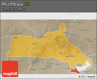 Physical 3D Map of Mumbwa, semi-desaturated